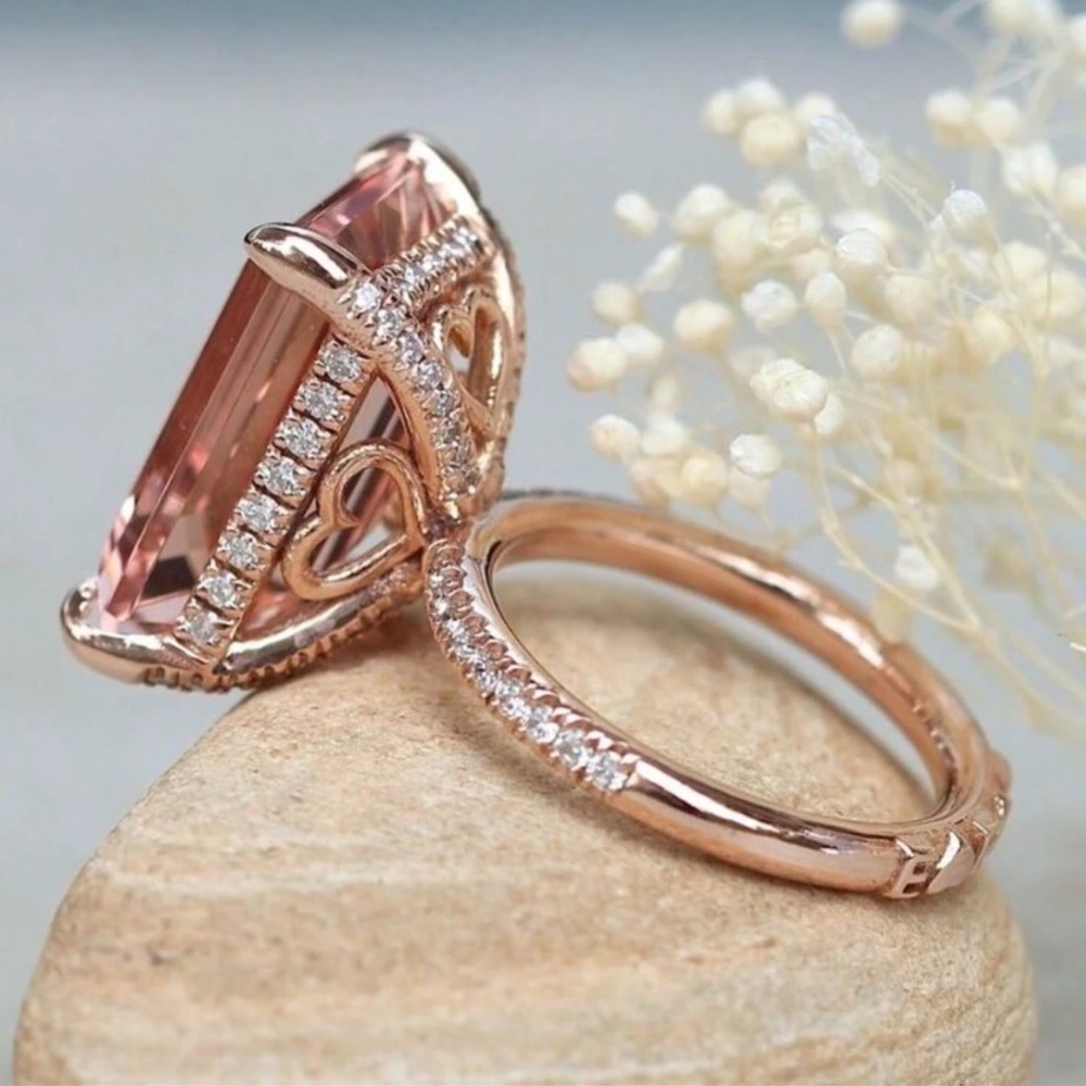 Pink Cubic Zirconia Ring, Rose Gold Pink Heart Ring, Valentines Day Gift - Picture 4 of 6